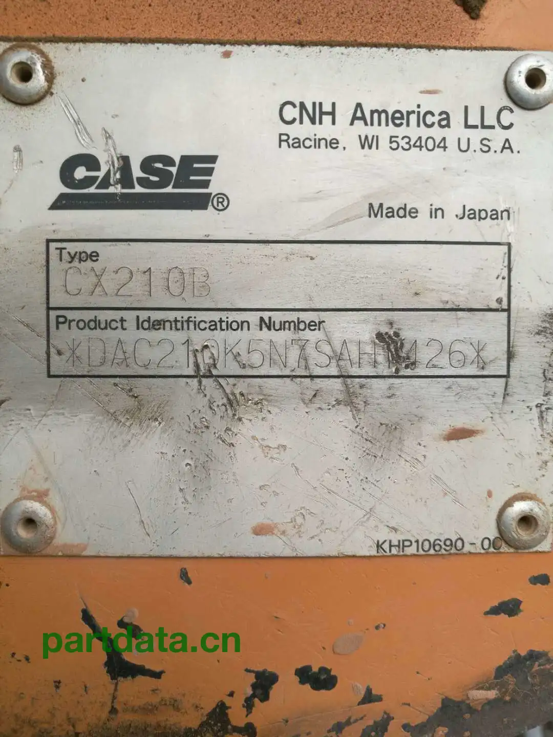 凯斯CX210挖机铭牌